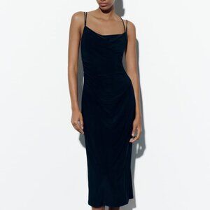 NWT BLACK DRESS WITH DRAPED NECKLINE